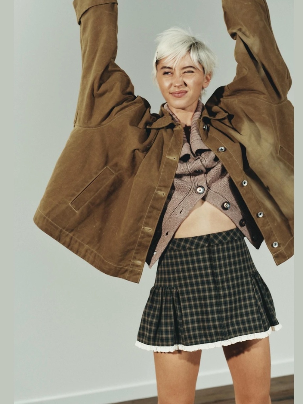 Zara XS Plaid ruffle mini Skirt Brown